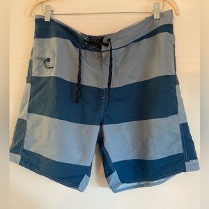 Patagonia men’s blue striped board shorts, size 36 waist